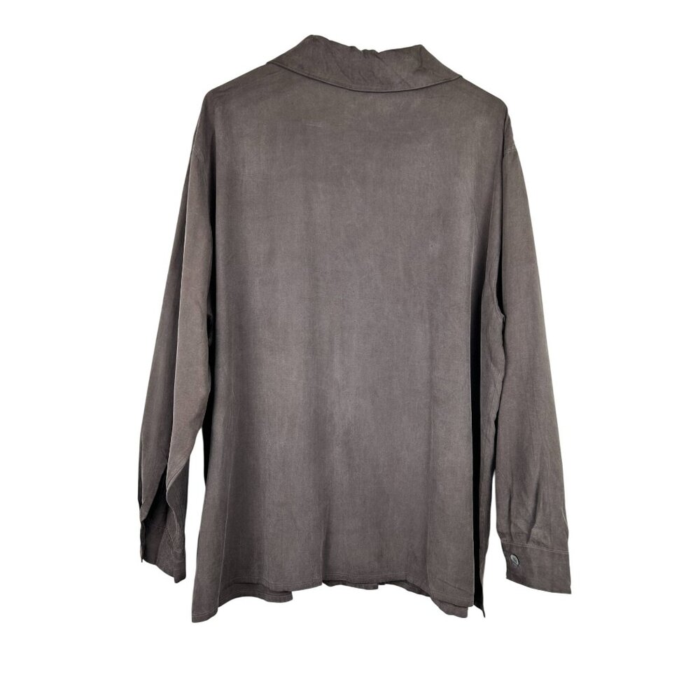 Silk Essentials Womens 2X Gray 100% Silk Button-Up Shirt With Pocket & Long Slee - Picture 8 of 11
